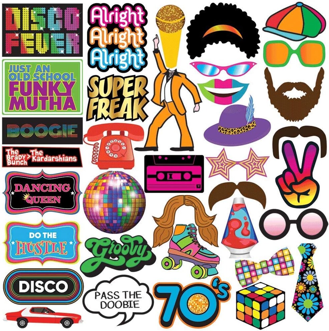 Disco Photo Booth Props – 1970s Retro Party Decorations & Supplies